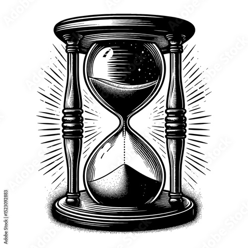 A detailed hourglass with flowing sand representing time Black and White Outline Line Art Drawing