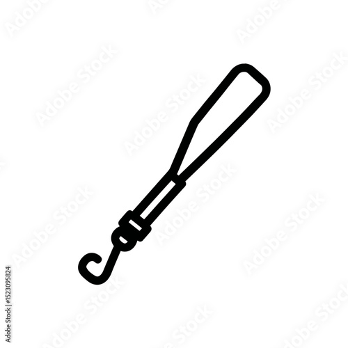 Black hook tool assists pulling shoes in simple outline