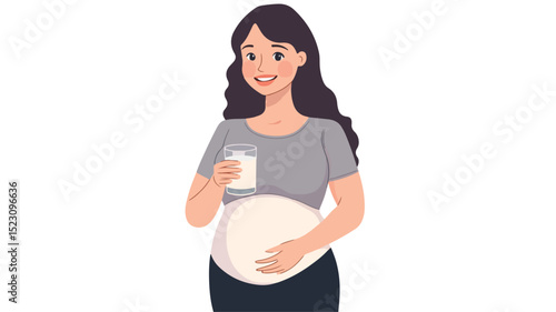 Pregnant Woman Drinking Milk Vector Illustration for Health and Wellness Concepts