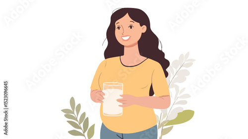 Pregnant Woman Drinking Milk Vector Illustration for Health and Wellness Concepts