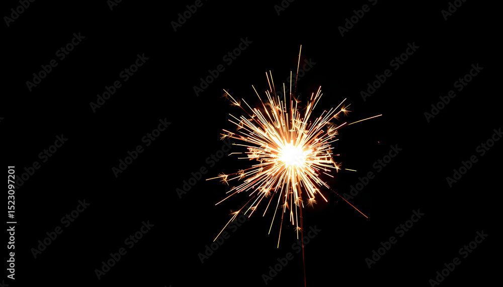 Fototapeta premium Flaming sparkler against a dark, starless night wallpaper. White tone