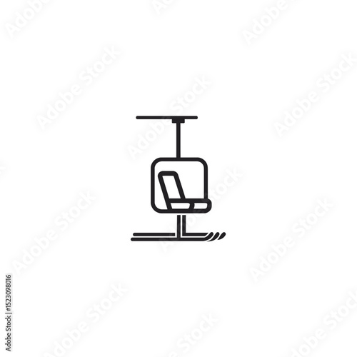 Ski lift icon descends snowy white winter ski resort outline