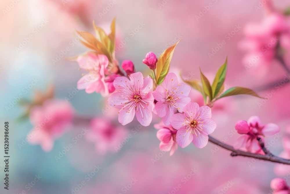 Fototapeta premium Cherry blossoms bloom beautifully during spring in a tranquil garden setting