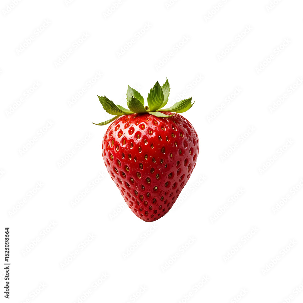 Close-up of a vibrant, fresh strawberry.A single, ripe strawberry is featured against a pure white background. Close-up of a vibrant, fresh strawberry.A single, ripe strawberry is featured against a pure white background.