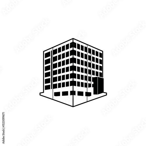 Office skyscraper stands tall downtown urban black outline