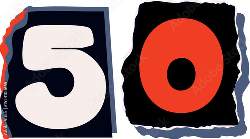 50 Retro torn paper number Design art