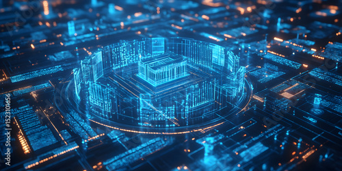 Conceptual Visualization of Public Sector Services and Government Departments Represented in Holographic Icons