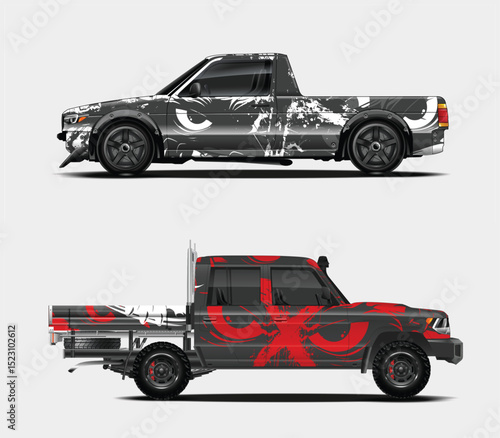 Two Custom Pickup Truck Designs with Abstract Wraps