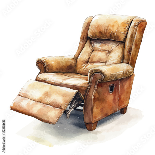 Reclining Chair, watercolor clipart vector, high quality, isolated on a white background.