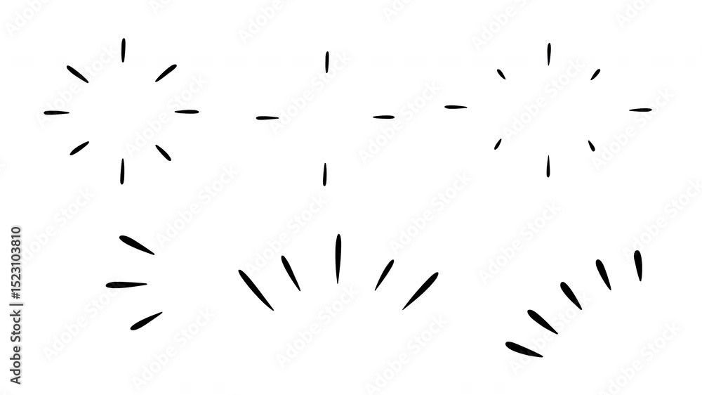 Set of 6 accent bursts, hand drawn doodle animations on a white background
