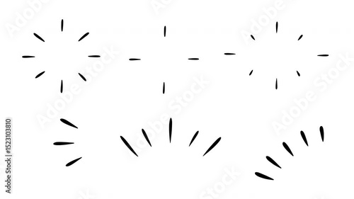 Set of 6 accent bursts, hand drawn doodle animations on a white background