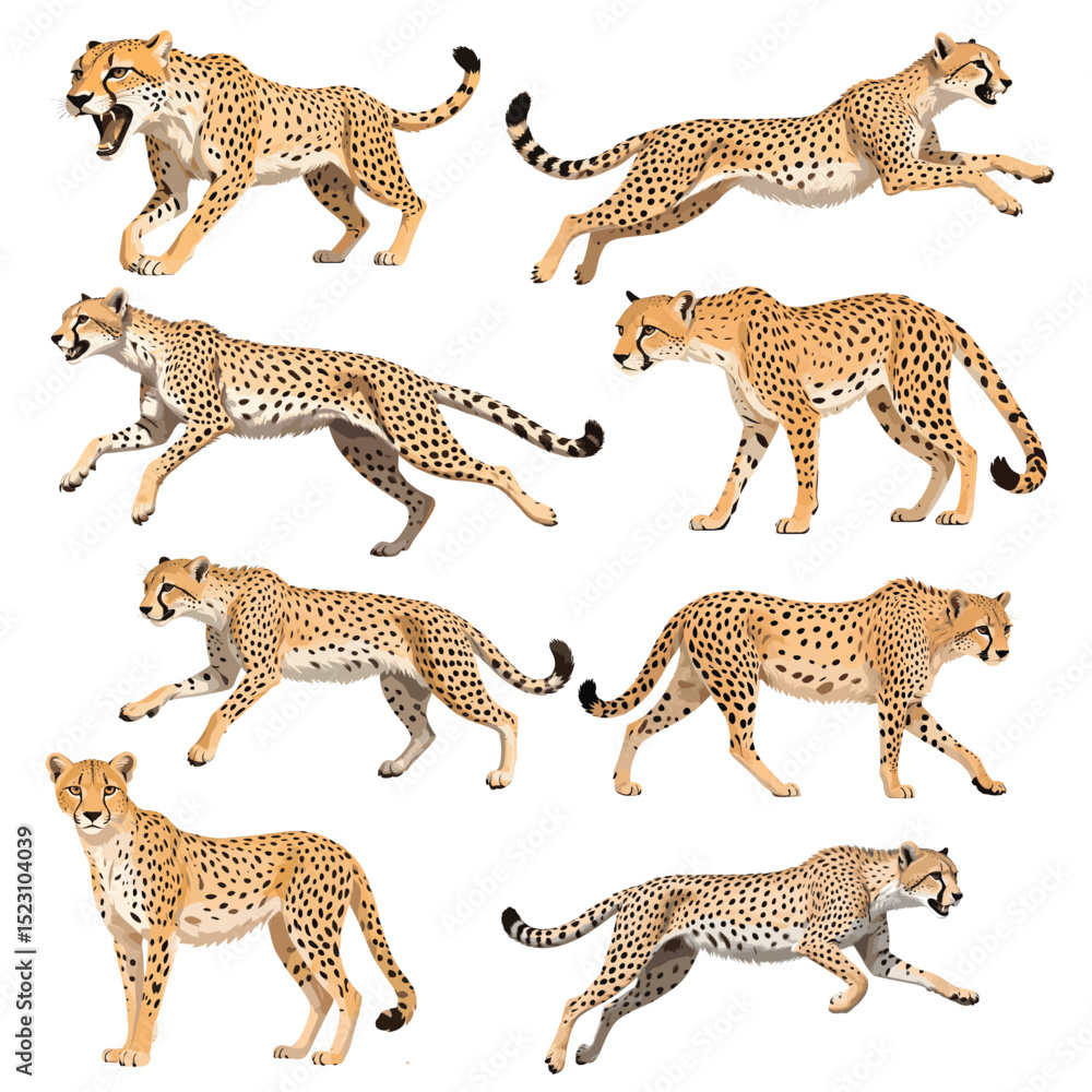 Obraz premium Set of Cheetah gesture vector style