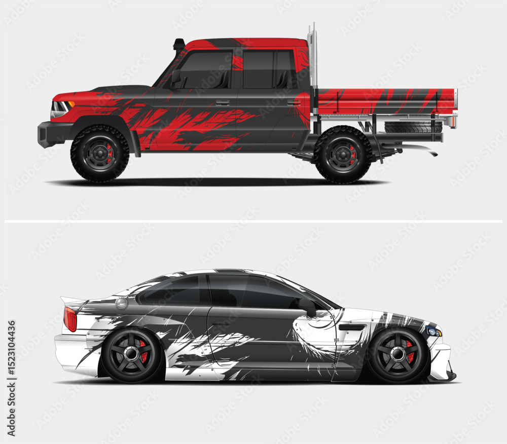 Naklejka premium Red and Black Abstract Design Truck and Car Wraps