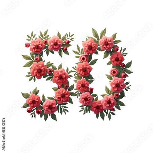 A floral 50 design arrangement, symbolizing celebration, with vivid, lifelike blooms intertwined with lush greenery, a testament to natural beauty.