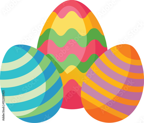 Colorful floral painted Easter eggs, element set on transparent background