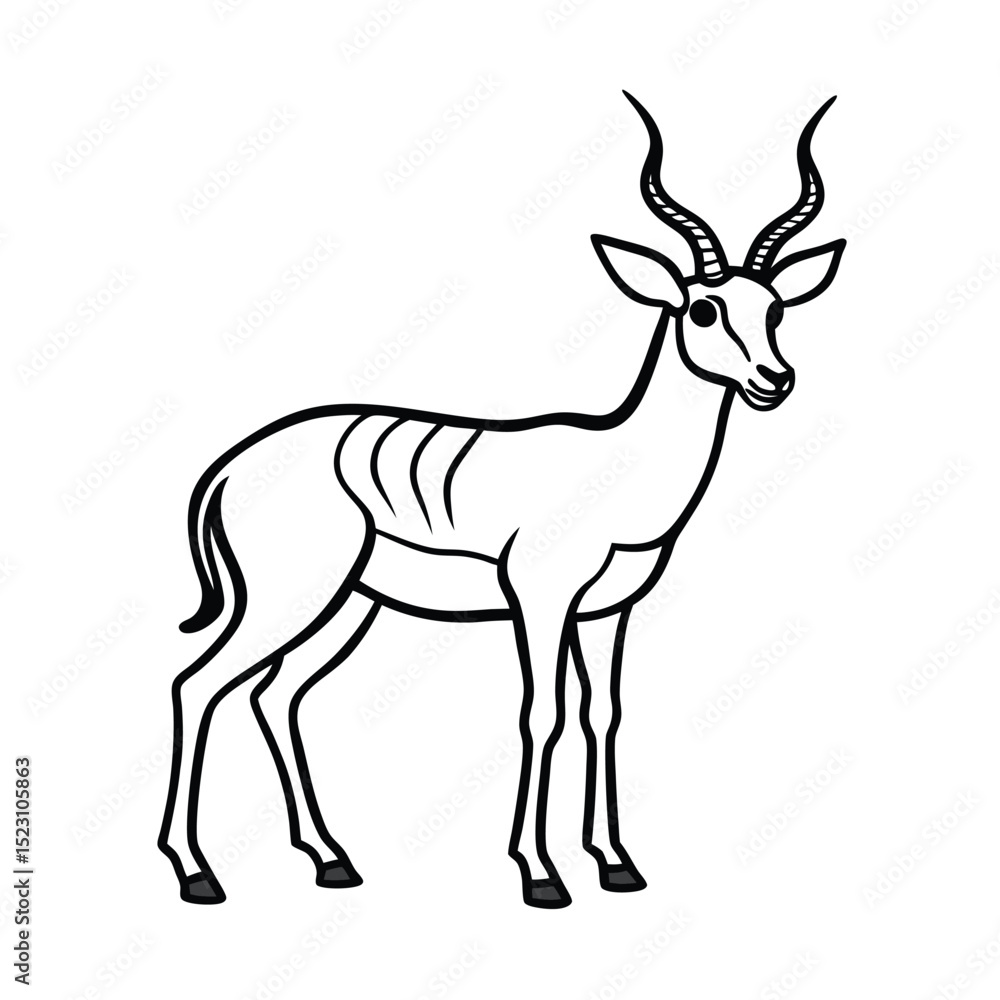 impala antelope black line art vector on white bac impala antelope black line art vector on white bac
