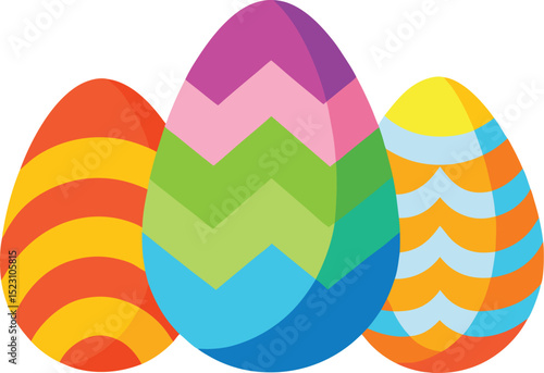 Colorful floral painted Easter eggs, element set on transparent background