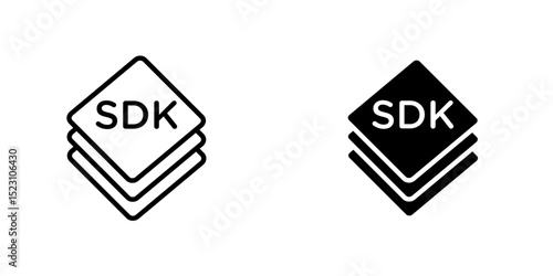 SDK vector icon. Outlined icon set in black and white colors, isolated for graphic and web design.