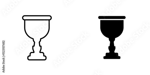 Goblet icon, Filled and outline Medieval goblet icon isolated on grey background. Holy grail. Square button. Vector