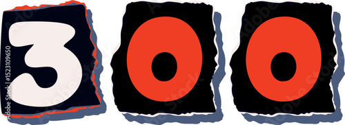 300 Retro torn paper number Design art