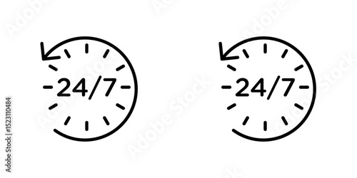 24 7 icon, 247 Service open 24 h hours a day and 7 days a week icon. Shop support logo symbol sign button. Vector illustrator image