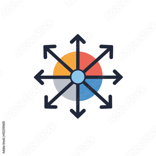 Abstract Radial Directional Arrows Expanding Outwards from a Central Point Graphic Illustration
