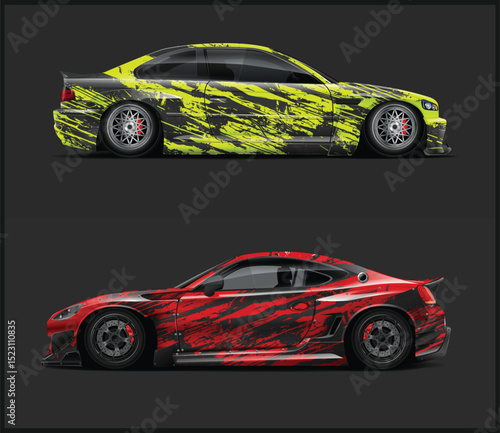 Two Sport Cars with Abstract Brush Stroke Designs