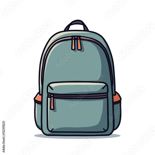 Illustration of a Simple Blue Backpack with Zipper Pockets for School or Travel