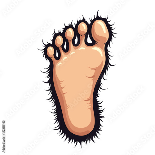 Cartoon Illustration of a Hairy Foot, Possibly Bigfoot or Yeti, with Toes and Sole Visible