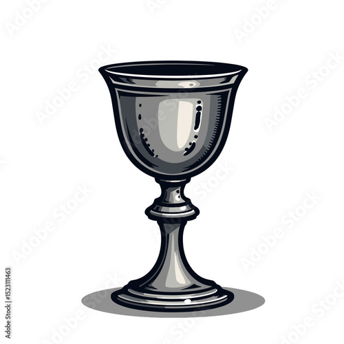 Detailed Illustration of a Shiny Silver Chalice or Goblet with Intricate Details and Shading