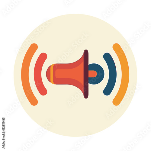Loudspeaker Icon with Sound Waves in a Circle, Flat Design Vector Illustration for Announcements and Communication