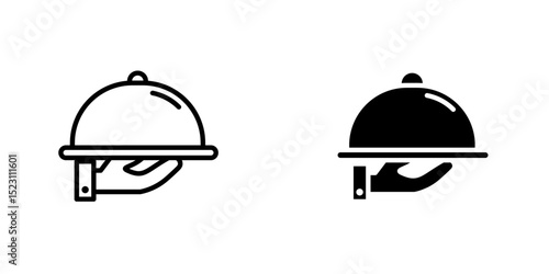 Restaurant Tray icon, Waiter hand holding serving plate for restaurant best service concept, catering loho, fine dining logo.