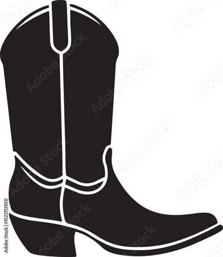 cowboy boot silhouette vector, leather black boot 
