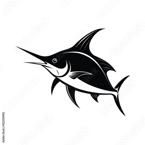 swordfish marine black silhouette vector on white