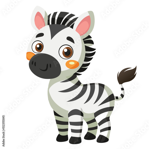 Cute Zebra Waving Hello – Friendly Animal Cartoon Vector Icon Isolated on White
