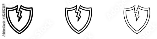Broken shield icons for web site, mobile application. Logo illustration.
