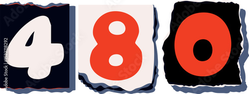 480 Retro torn paper number Design art