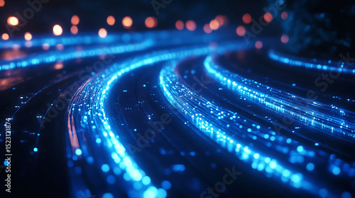 Abstract blue fiber optic cables background network technology and data transmission concept design 100