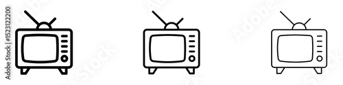 Television icons. Thin linear graphic pictogram for website