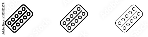 Pill blister pack icons. Thin linear graphic pictogram for website