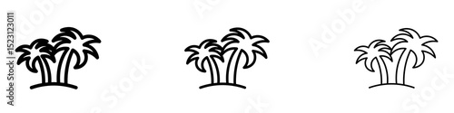 Palm tree icons. Thin linear graphic pictogram for website