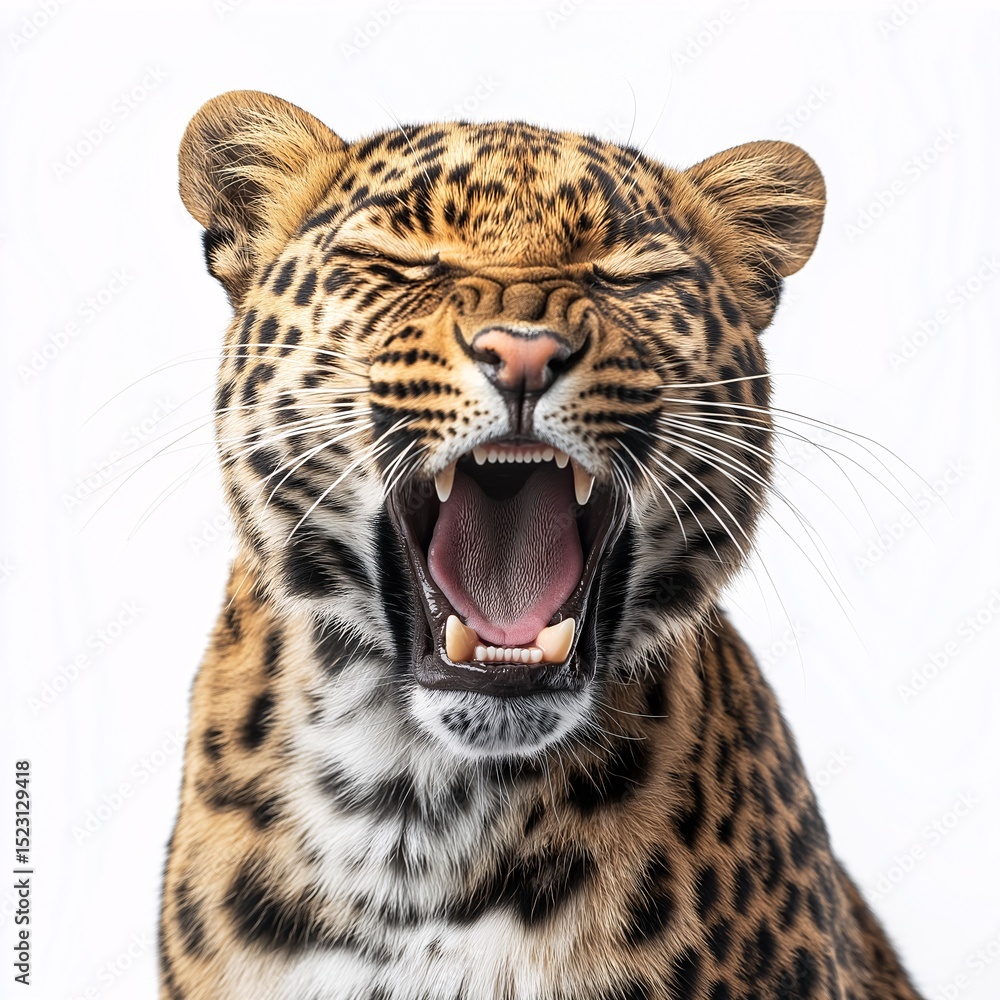Obraz premium Leopard Yawning - Fierce Portrait of the Spotted Predator Amidst Jungle Wildlife