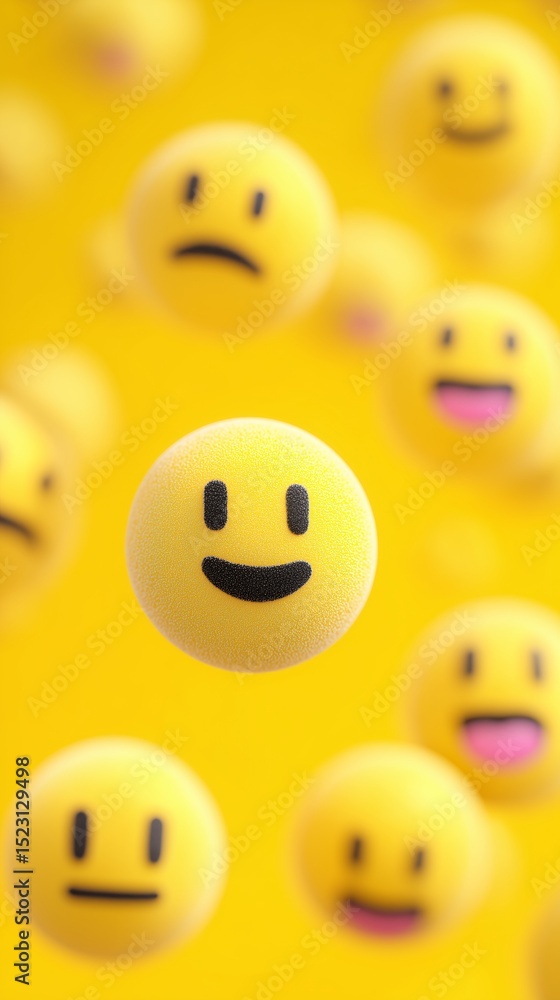Fototapeta premium 3D Floating Emoticons with Varied Expressions for World Emoji Day
