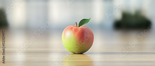 Close Up Of A Red And Green Pixelated Apple On A Wooden Table