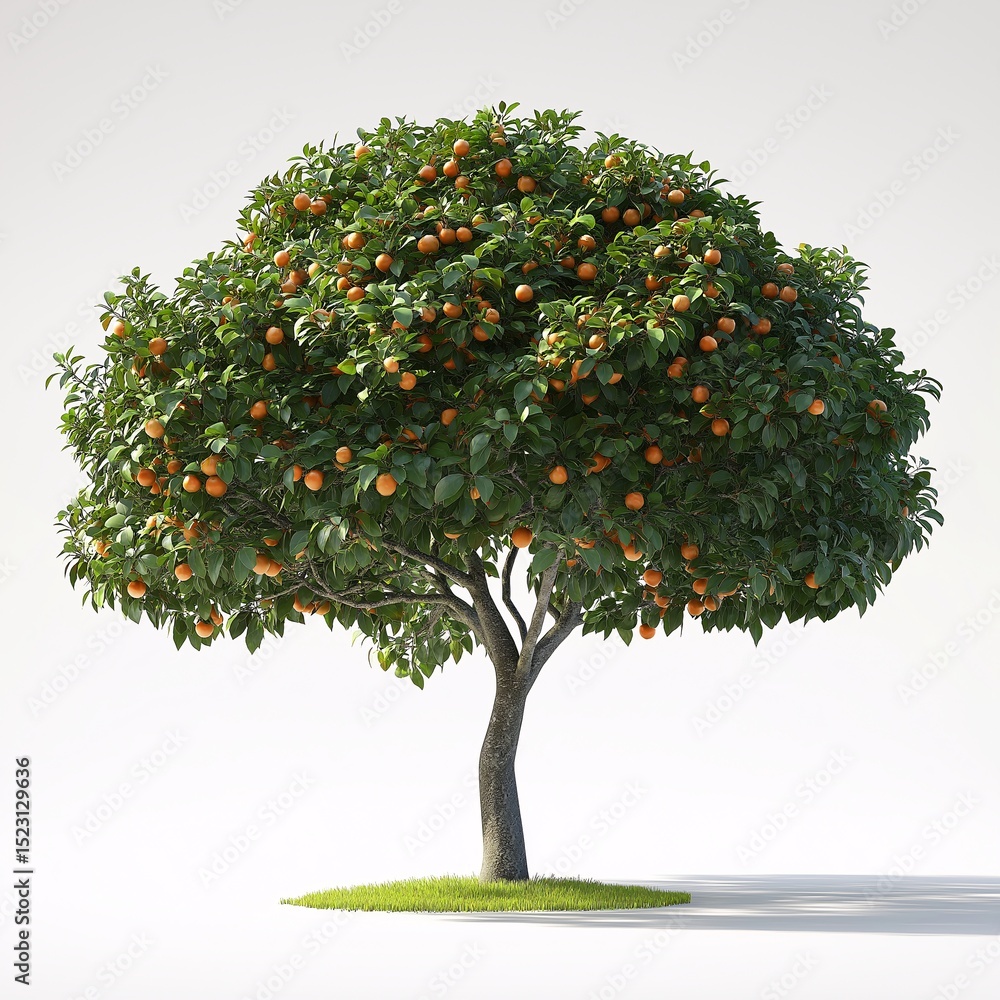 Fototapeta premium Organic Orange Tree in Bloom. Lush Green Leaves and Ripe Citrus Fruits in a Vibrant Botanical Landscape