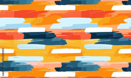Abstract Horizontal Brush Strokes: Colorful Painterly Seamless Pattern