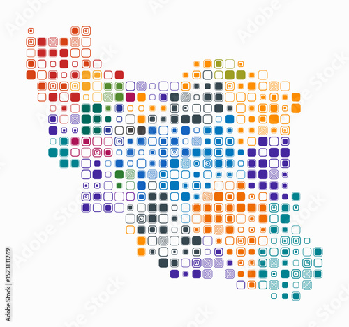Iran, shape of the country build of colored cells. Digital style map of the Iran on white background. Large size rounded square blocks. Plain vector illustration.