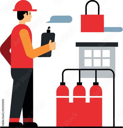 Worker Performing a Safety Inspection of a Fire Suppression System
