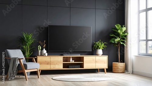 Modern Living Room Interior Design with Wooden TV Stand