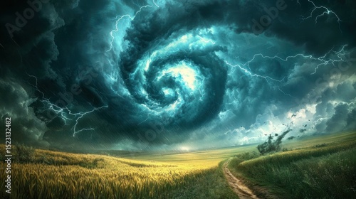 Stormy vortex over a golden field